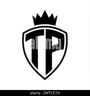 TP Letter bold monogram with shield and crown outline shape with black and white color design template Stock Photo