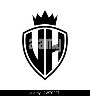 UH Letter bold monogram with shield and crown outline shape with black and white color design template Stock Photo