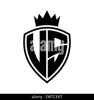 US Letter bold monogram with shield and crown outline shape with black ...