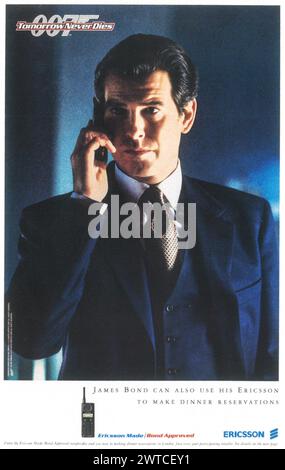 1997 Ericsson mobile phone ad - Ericsson Made | Bond Approved -  James Bond in Tomorrow Never Dies with Pierce Brosnan Stock Photo