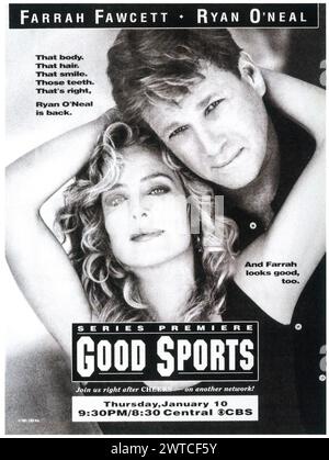 1991 Good Sports print ad -  American sitcom that aired on the CBS network, starring Farrah Fawcett and Ryan O'Neal Stock Photo