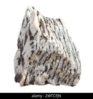 specimen of natural raw written granite rock cutout on white background Stock Photo