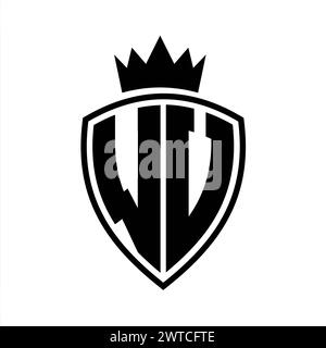 WV Letter bold monogram with shield and crown outline shape with black and white color design template Stock Photo