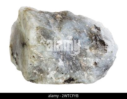 specimen of natural raw gray labradorite mineral cutout on white background Stock Photo