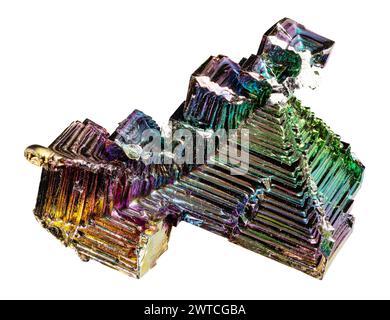 specimen of stairstep crystal of bismuth mineral cutout on white background Stock Photo