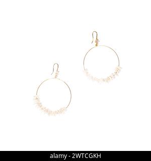 Gold jewelry ring earring with white stone isolated on white background Stock Photo