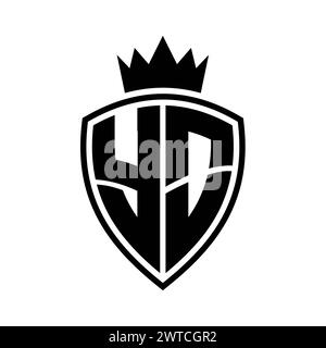 YO Letter bold monogram with shield and crown outline shape with black ...