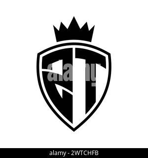 ZT Letter bold monogram with shield and crown outline shape with black ...
