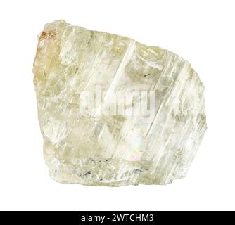 specimen of natural raw hiddenite rock cutout on white background Stock Photo