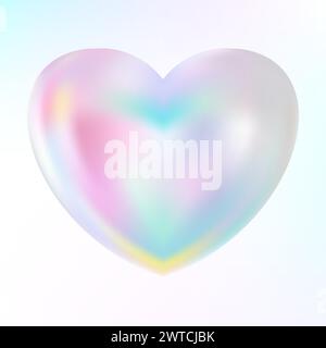 Holographic mother-of-pearl heart. Opal heart shape. Magic love talisman. Stock Vector