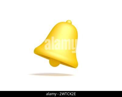 Yellow notification bell isolated on white background. 3d illustration Stock Photo