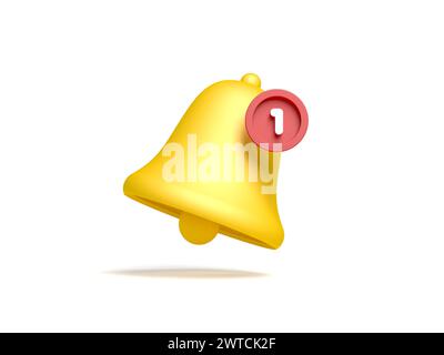 Yellow notification bell isolated on white background. 3d illustration Stock Photo