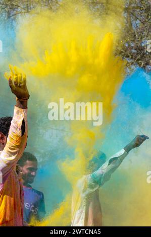 people of rural areas are celebrating holi festival in Punjab , Pakistan Stock Photo