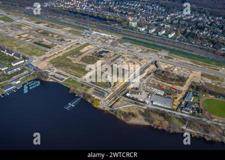 Luftbild, Baustelle für geplantes Duisburger Wohnquartier am ehemaligen Rangierbahnhof Wedau, an der Sechs-Seen-Platte, Wedau, Duisburg, Ruhrgebiet, Nordrhein-Westfalen, Deutschland, Duisburg-S ACHTUNGxMINDESTHONORARx60xEURO *** Aerial view, construction site for planned Duisburg residential quarter at the former Wedau marshalling yard, at the Sechs Seen Platte, Wedau, Duisburg, Ruhr area, North Rhine-Westphalia, Germany, Duisburg S ACHTUNGxMINDESTHONORARx60xEURO Stock Photo