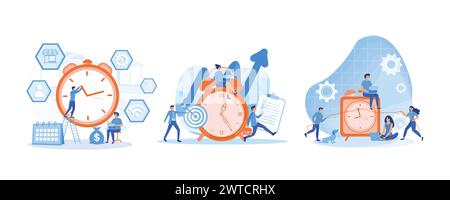Businessman Talking Time Management Business Strategy. Time Management Discipline. Projects and deadlines. Set flat vector modern illustration Stock Vector