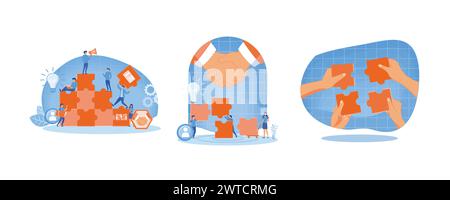 The concept of joint teamwork. Team work, team building, corporate organization. Innovative business approach, brainstorming, unique ideas and skills. Stock Vector