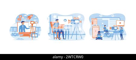 Video content creator for social media. Video vlogger production, content creator landing page website. Content Creator of Freelancer Blogger and Vide Stock Vector