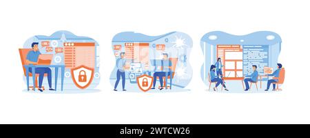 Web development. Programmer developing website, coding. Developing programming and coding technologies. Set flat vector modern illustration Stock Vector