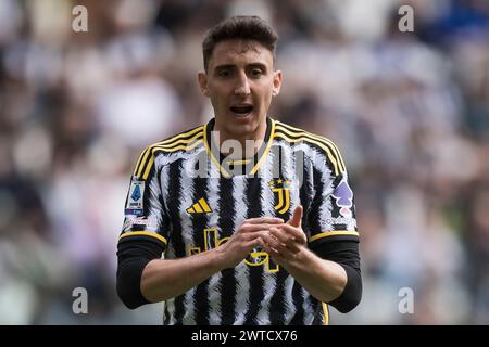 Turin, Italy. 17 March 2024. Andrea Cambiaso of Juventus FC reacts during the Serie A football match between Juventus FC and Genoa CFC. Credit: Nicolò Campo/Alamy Live News Stock Photo