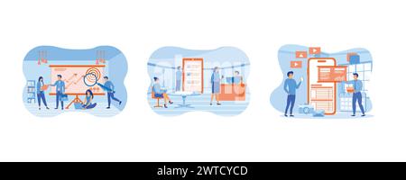Business development and career growth concept. Mobile application development and design process with business team working. Business development con Stock Vector