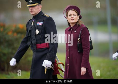 Regimental Lieutenant Colonel, Major General Sir Christopher Ghika, and his wife, Lady Ghika, at Mons Barracks, Aldershot, during a St Patrick's Day parade. Picture date: Sunday March 17, 2024. Stock Photo