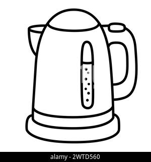 Electric kettle, simple cartoon drawing. Black and white doodle icon. Hand drawn vector illustration. Stock Vector