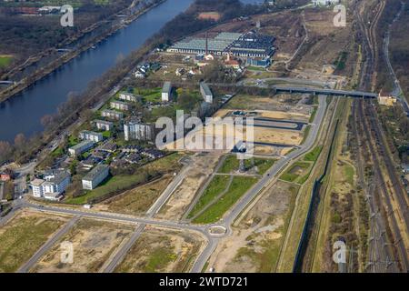 Luftbild, Baustelle für geplantes Duisburger Wohnquartier am ehemaligen Rangierbahnhof Wedau, an der Sechs-Seen-Platte, Wedau, Duisburg, Ruhrgebiet, Nordrhein-Westfalen, Deutschland, Duisburg-S ACHTUNGxMINDESTHONORARx60xEURO *** Aerial view, construction site for planned Duisburg residential quarter at the former Wedau marshalling yard, at the Sechs Seen Platte, Wedau, Duisburg, Ruhr area, North Rhine-Westphalia, Germany, Duisburg S ACHTUNGxMINDESTHONORARx60xEURO Stock Photo