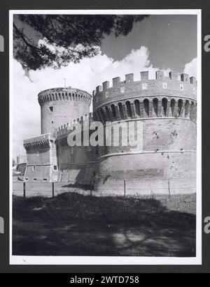 Lazio Roma Ostia Antica Castle. Hutzel, Max 1960-1990 Exterior views with emphasis on turretted towers; views of courtyard, portals and terrace. German-born photographer and scholar Max Hutzel (1911-1988) photographed in Italy from the early 1960s until his death. The result of this project, referred to by Hutzel as Foto Arte Minore, is thorough documentation of art historical development in Italy up to the 18th century, including objects of the Etruscans and the Romans, as well as early Medieval, Romanesque, Gothic, Renaissance and Baroque monuments. Images are organized by geographic region Stock Photo