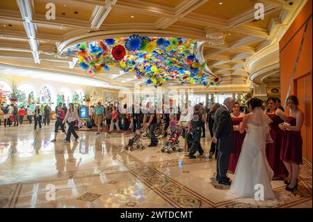 Fiori di Como a glass sculpture by Dale Chihuly in the lobby of Bellagio Las Vegas. It is claimed to be the largest glass sculpture in the world. Stock Photo