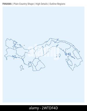 Panama plain country map. High details. Outline regions style. Shape of Panama. Vector illustration. Stock Vector