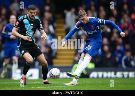 LONDON, UK - 17th Mar 2024:  Cole Palmer of Chelsea shoots during the FA Cup quarter-final match between Chelsea FC and Leicester City FC at Stamford Bridge  (Credit: Craig Mercer/ Alamy Live News) Stock Photo