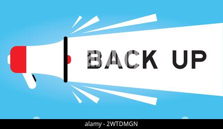 Color megaphone icon with word back up in white banner on blue background Stock Vector