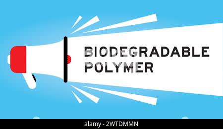 Color megaphone icon with word biodegradable polymer in white banner on blue background Stock Vector
