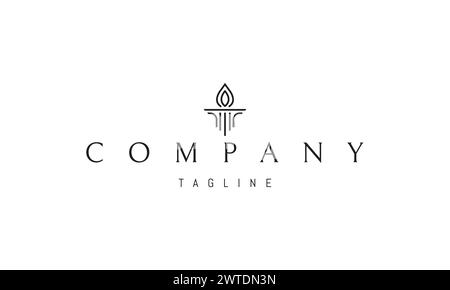 Vector logo with an abstract image of a Greek column with a torch in a linear style. Stock Vector