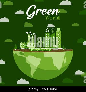 Eco green city concept ilustration earth day ilustration recycling concept Stock Vector