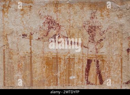 Egypt, Saqqara, near Unas causeway, Inefert mastaba : Building a bed and a canopy. Stock Photo