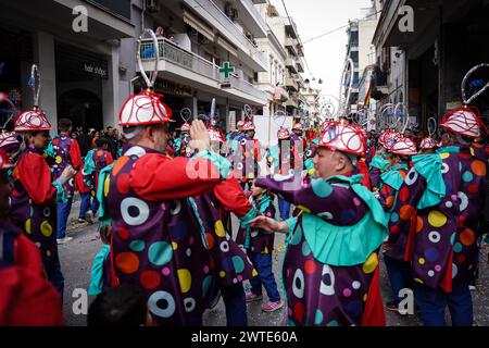 Patra, Greece. 17th Mar, 2024. Participants are performing during the carnival in Patras, Greece, on March 14, 2024. (Photo by Giorgos Arapekos/NurPhoto) Credit: NurPhoto SRL/Alamy Live News Stock Photo