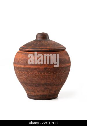 Brown ceramic pot isolated on a white background. High quality photo Stock Photo