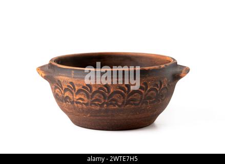 Empty clay deep plate isolated on white background. High quality photo Stock Photo