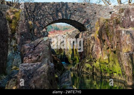 Birks Bridge, a grade 2 listed structure over the River Duddon near Seathwaite, Duddon Valley, Cumbria Stock Photo