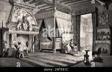 Interior of a seigniorial house or manor house, 14th century Stock Photo