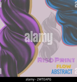 Risograph effect Flow abstract banner. Abstract swirl wave Stock Vector