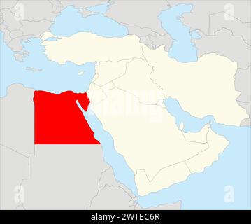 Red map of EGYPT inside highlighted beige map of the Middle East Stock Vector