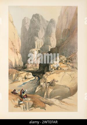 The Theatre, Petra. Vintage lithography. Images by Scottish artist David Roberts, circa 1850s Stock Photo
