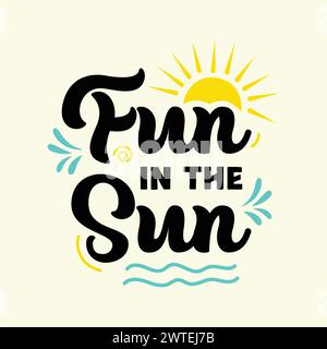 Summer vacation lettering logo with sun vector illustration. Summer label, tag, logo, hand drawn lettering for summer holiday, travel, beach vacation. Stock Vector