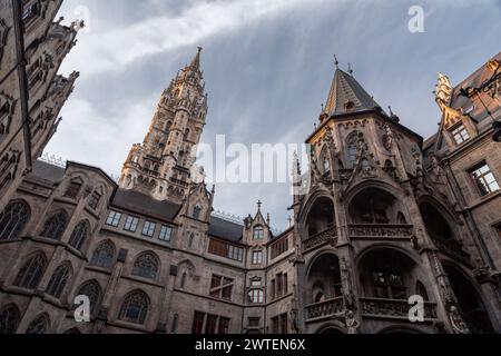 The Rathaus Glockenspiel in Munich is a tourist attraction clock in Marienplatz, the heart of Munich, Germany. Stock Photo