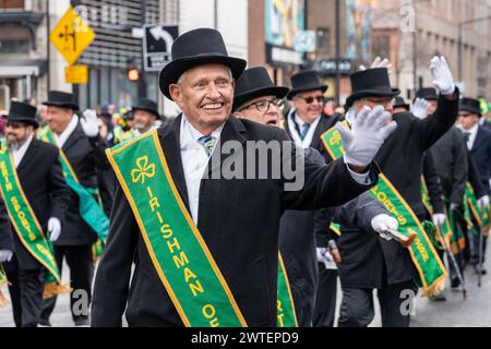 Montreal, Canada, 17, March, 2024.  Thousands of people gather for St.Patrick’s Day parade on Sunday, March 17 in downtown Montreal, Canada. Credit: François Robert-Durand/Alamy Live News Stock Photo