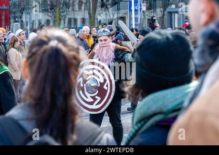 Montreal, Canada, 17, March, 2024.  Thousands of people gather for St.Patrick’s Day parade on Sunday, March 17 in downtown Montreal, Canada. Credit: François Robert-Durand/Alamy Live News Stock Photo