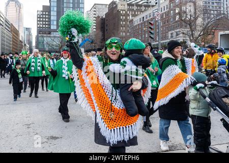 Montreal, Canada, 17, March, 2024.  Thousands of people gather for St.Patrick’s Day parade on Sunday, March 17 in downtown Montreal, Canada. Credit: François Robert-Durand/Alamy Live News Stock Photo