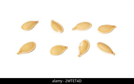 Fresh, raw pumpkin seeds isolated on white background. Stock Photo